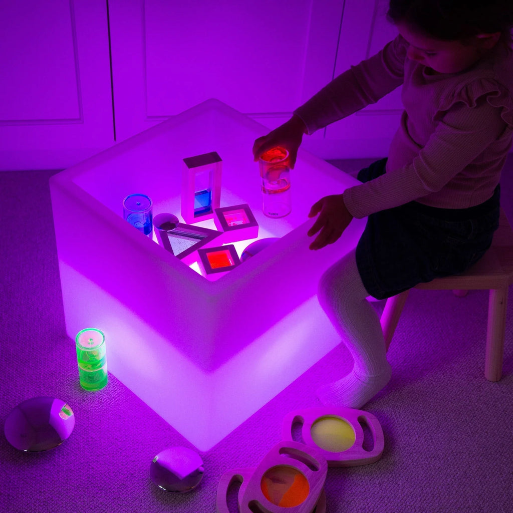 Sensory Glow Play cube - great for use as a sensory bin