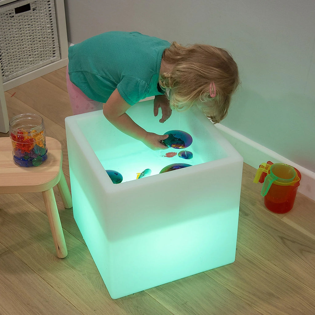 Sensory Glow Play cube - great for use as a sensory bin